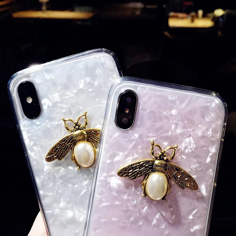 Модный металлический чехол для телефона с рисунком пчелы для iPhone 6, 6s, 7, 8 Plus, X, XR, XS Max, роскошный красивый мягкий силиконовый чехол