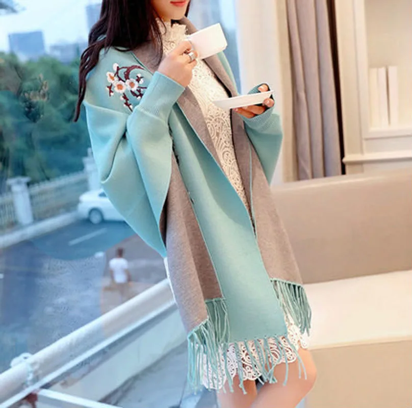 Женский вязаный свитер с бахромой элегантный цветочной вышивкой весна осень 2018| |