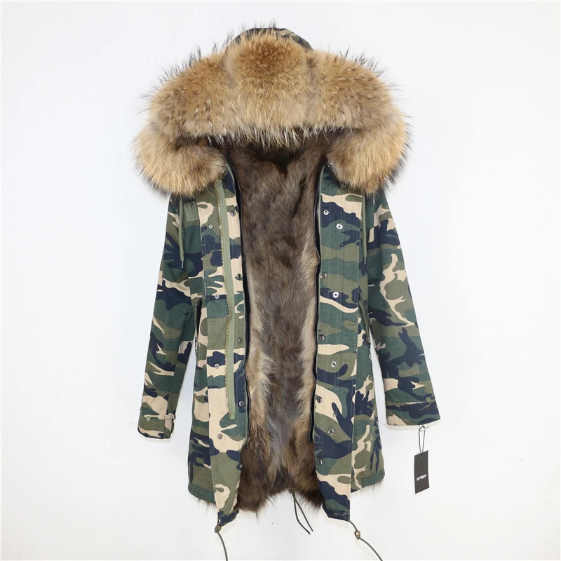 camo natural D Бренд, зимняя женская куртка, пальто из натурального меха, длинная парка, воротник из натурального меха енота, подкладка из натурального Лисьего меха, съемная уличная одежда, новинка - Цвет: camo natural D
