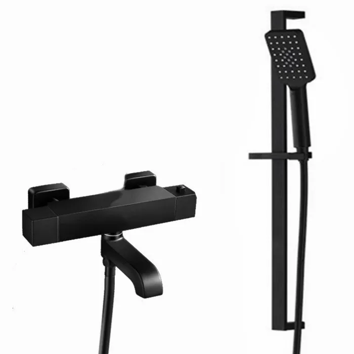 

matte black Concealed thermostatic faucets shower with shower holder and 3 functions handheld shower with shower hose IS086