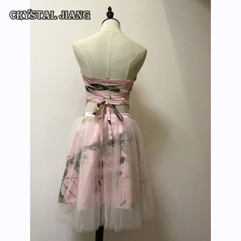 Короткое Розовое цветочное камуфляжное платье подружки невесты из двух частей