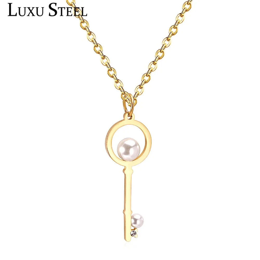 Роскошная имитация жемчуга из нержавеющей стали Кулоны Ожерелья Искусственные