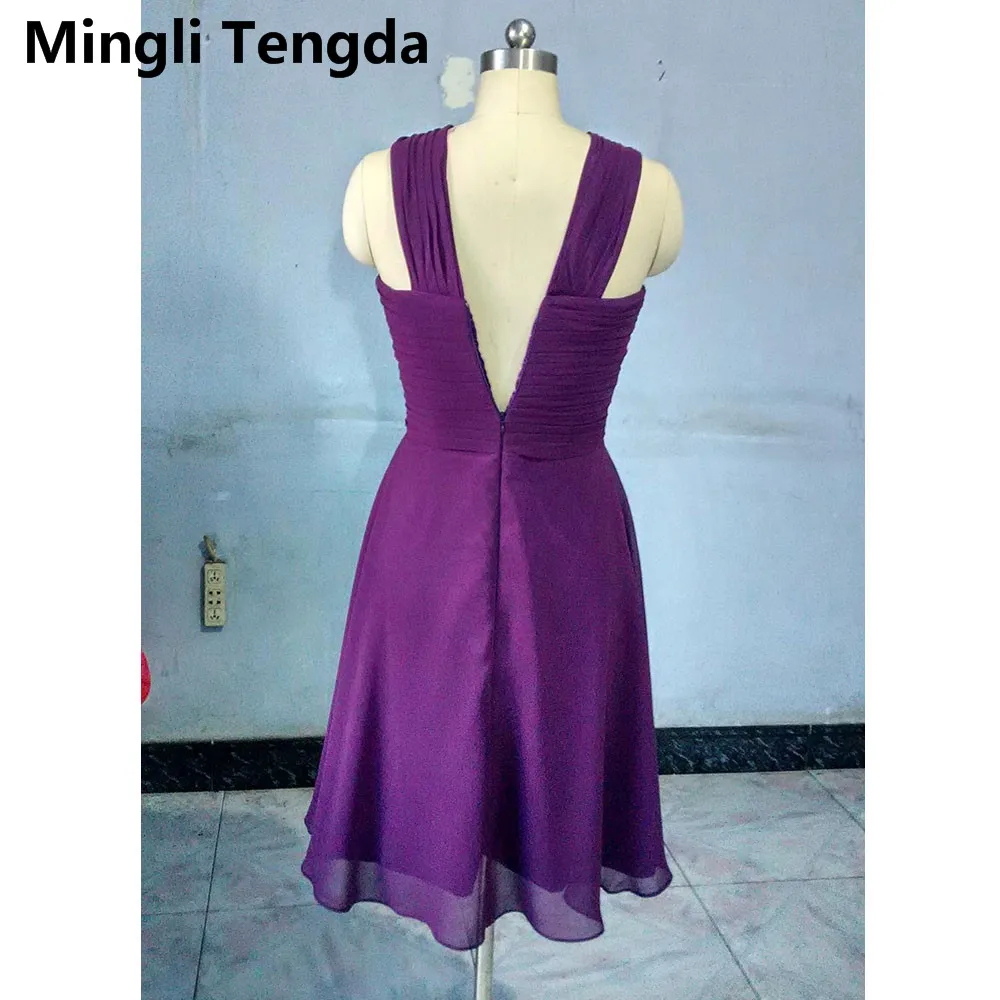 Mingli Tengda Purple/Black Bridesmaid Dresses 2018 Short Halter Dress Backless Chiffon Wedding Party for Women | Свадьбы и торжества
