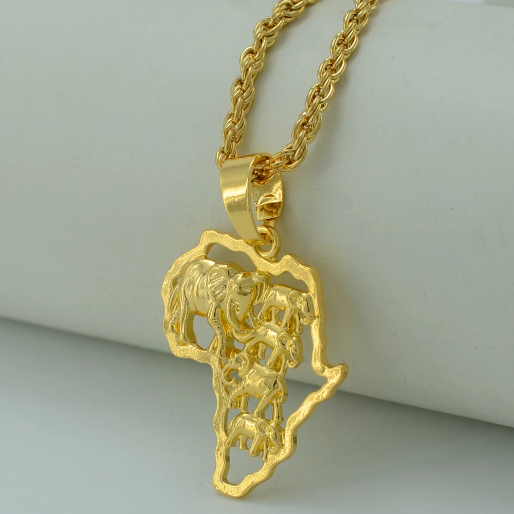 Цепочка с подвеской в виде карты Африки золотого цвета ожерелье слоном для