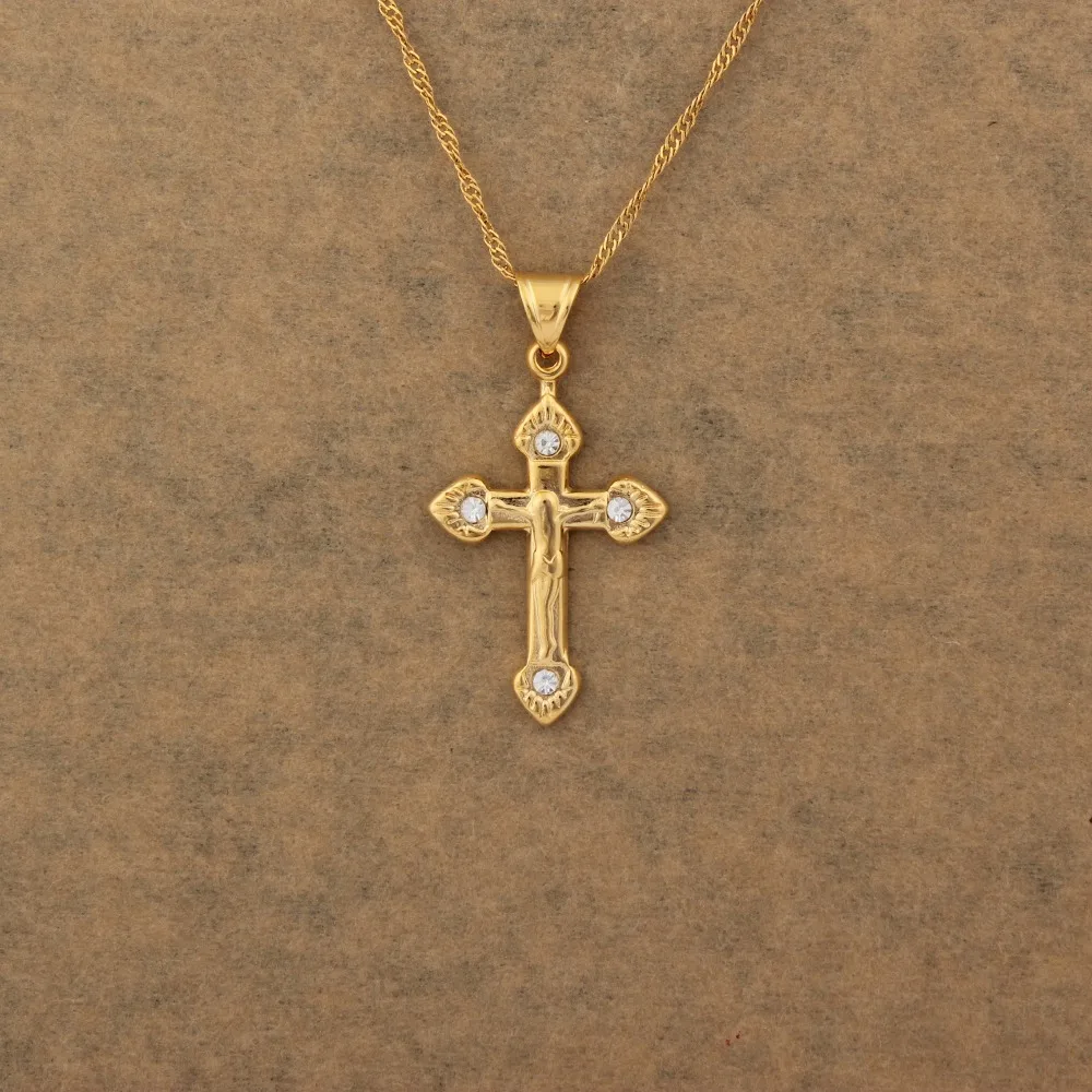 Ожерелье с кулоном в виде Креста Иисуса для женщин и мужчин колье золотого цвета