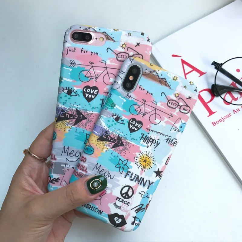 POBLU милый чехол с мультяшным рисунком для iPhone X цветной телефона граффити 8 6 6s 7 Plus