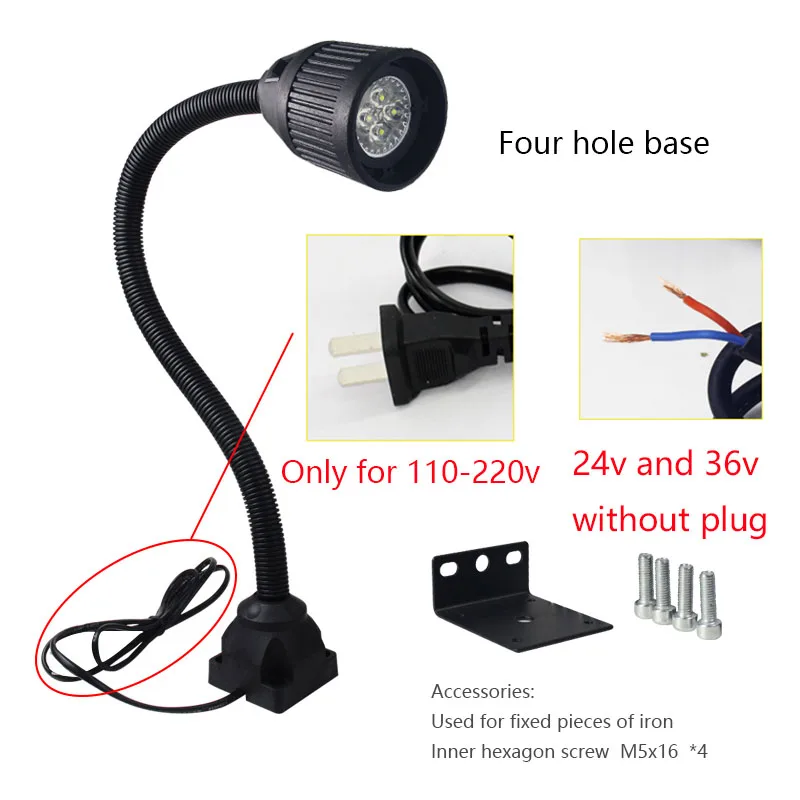 4W four hole base Светодиодный светильник 3 Вт 4 Вт с магнитной основой, промышленный светодиодный светильник 5 Вт 24 В 220 В для токарного станка, гаражного фрезерного станка с ЧПУ, светильник ing - Цвет: 4W four hole base