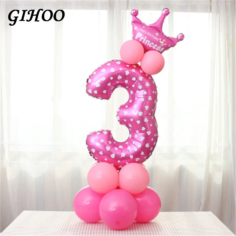 3 GIHOO 1 комплект, воздушные шары на день рождения, голубые, розовые, с цифрами, фольгированные шары на 1, 2, 3, 4, 5, 6, 7, 8, 9 лет, украшения на день рождения, Детские шары - Цвет: 3