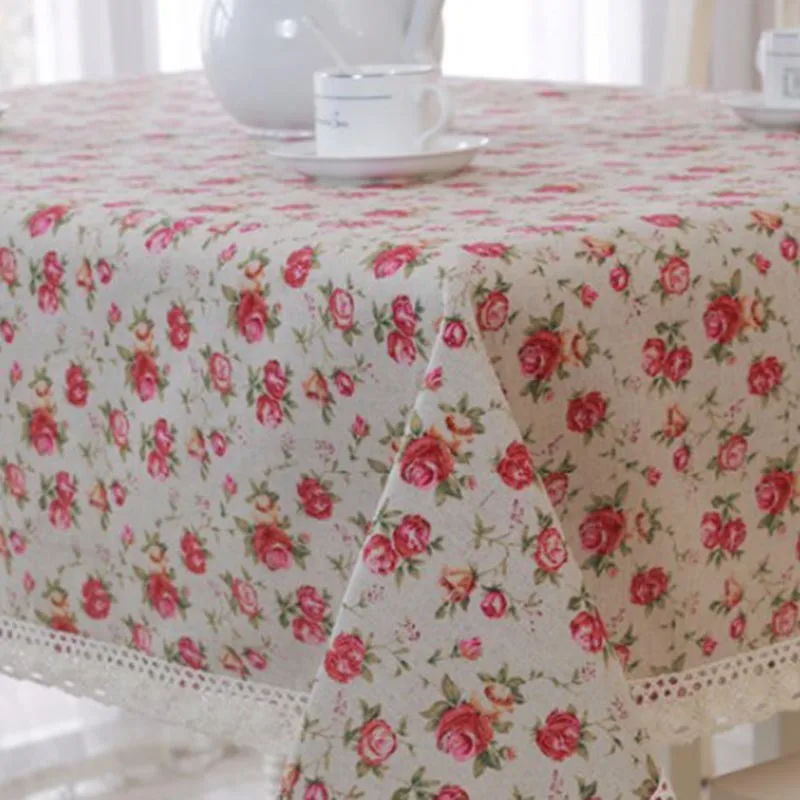 Скатерть из хлопка и льна с принтом розы Сельский стиль скатерть цветочным