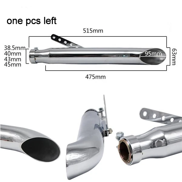 left side silver Alconstar-глушитель для мотоцикла, выхлопная труба в стиле ретро, хромированная, вертикальная, без шнуровки, для Harley Sportster 883, Круизер, чоппер, кафе, гонщик - Цвет: left side silver