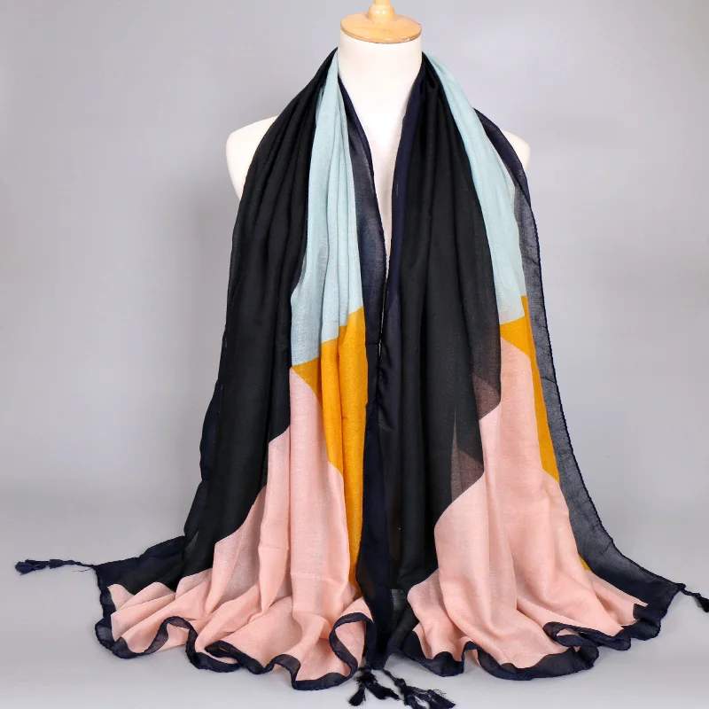 Новинка женский шарф с геометрическим принтом и кисточками мусульманские шарфы