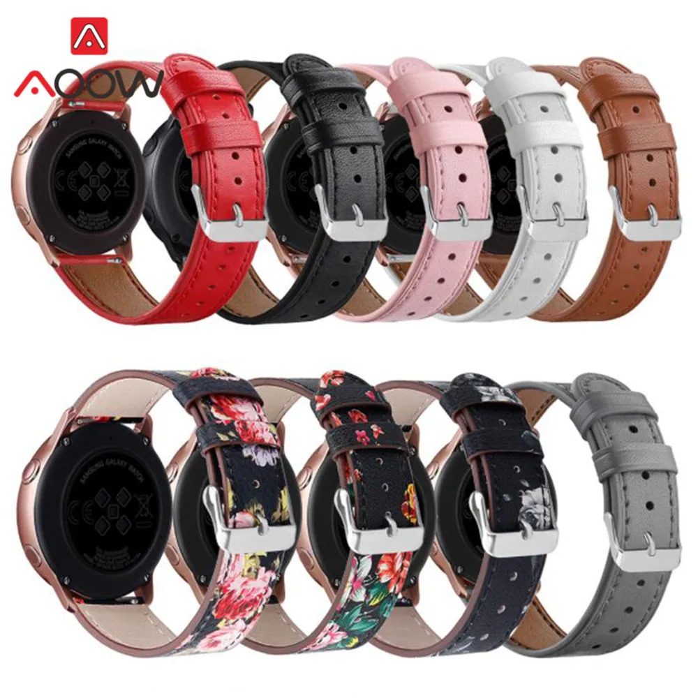 20 мм цветочный принт из натуральной кожи ремешок для samsung Galaxy Watch Active 42 мм Шестерня S2 розовый браслет ремешок для часов аксессуары