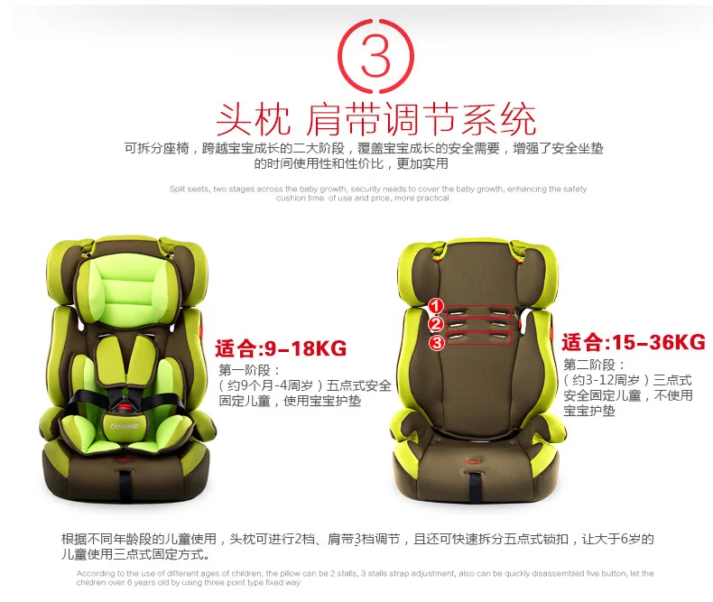 Детское автокресло безопасности для детей 9-12 лет один заменитель ISOFIX 3C
