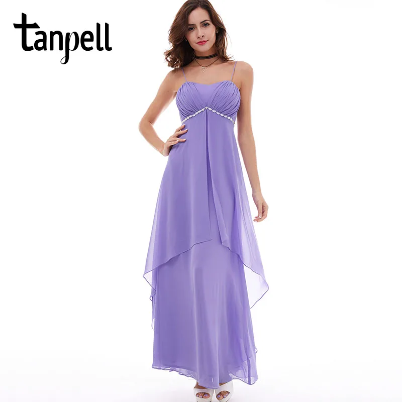 Tanpell сексуальное вечернее платье на тонких бретельках васильковое без рукавов Имперское платье длиной до щиколотки с рюшами Вечерние платья сиреневого цвета es