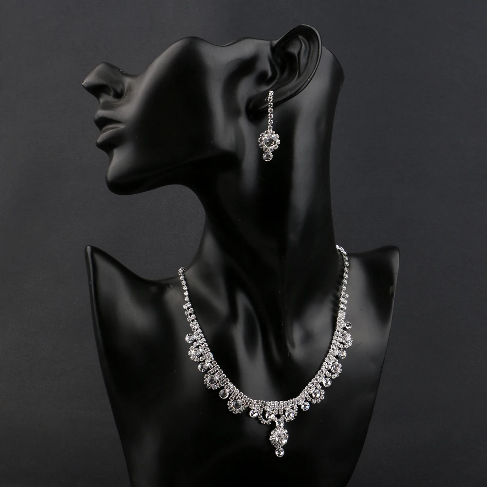 TREAZY New Celebrity Inspired Diamante Crystal Tennis Statement Necklace Earrings Set Wedding Bridal Bridesmaid Jewelry Sets | Украшения и