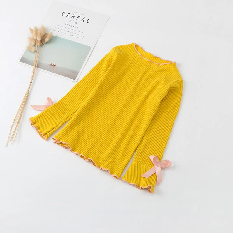 Осенняя Футболка с рукавами колокольчиками комплекты одежды для маленьких