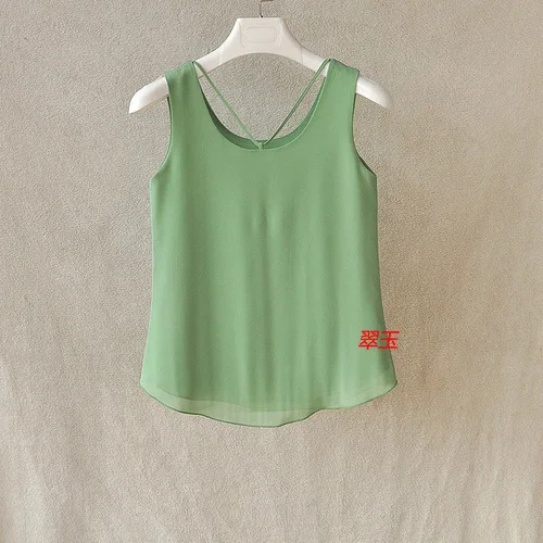 Jade color Fashion Brand Women Tanks Top Summer Sexy Shirt Camis Plus Size Sleeveless Blouse Double Layer Chiffon Blouses - Цвет: Jade color