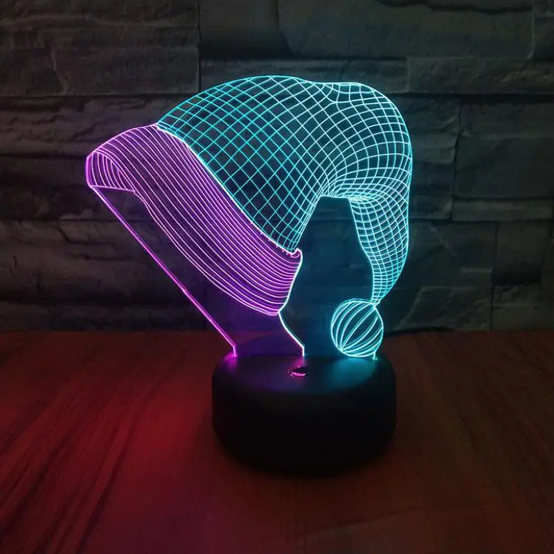 Рождественская шапка 3d Визуальный ночник сенсорная зарядка светодиодный Usb