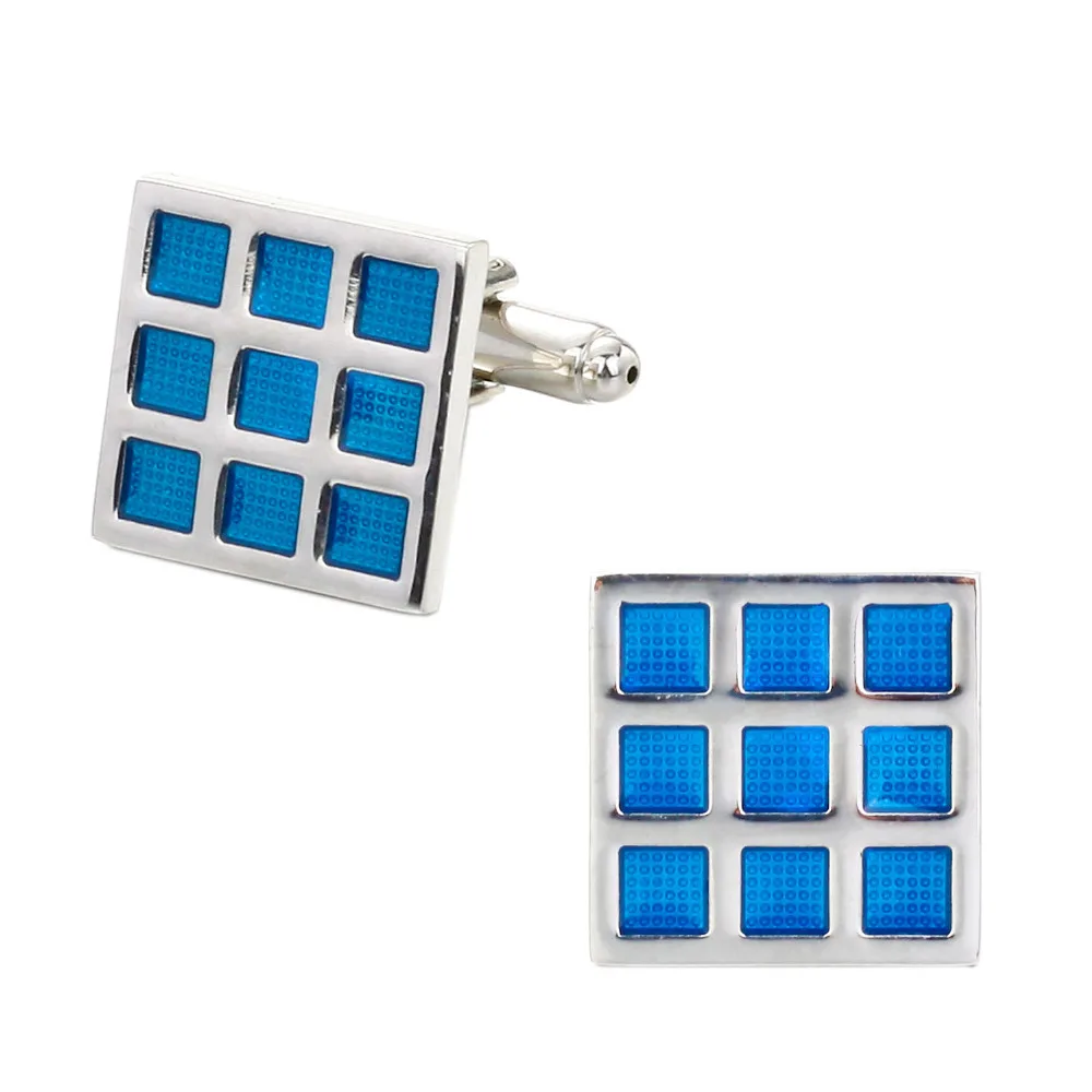 New Arrive Blue Grid Shirt Cufflinks Men Enamel Square Cuff Links For Wedding Party Fashion Simple Sleeve | Украшения и