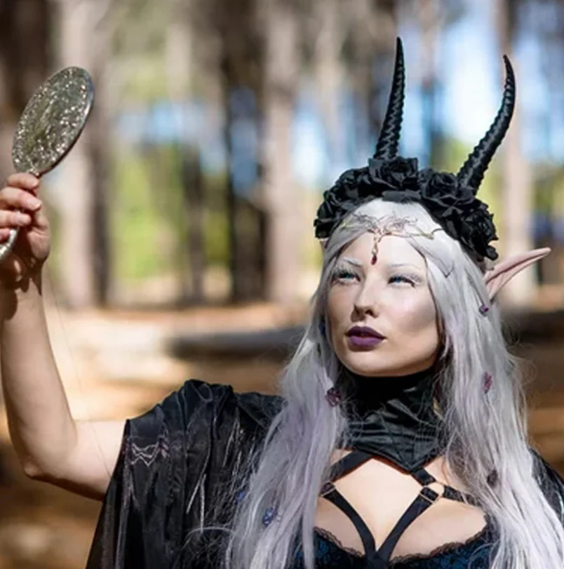 Косплей Черная роза Темный Рог ведьмы волшебный Cos рог повязка на голову Хэллоуин