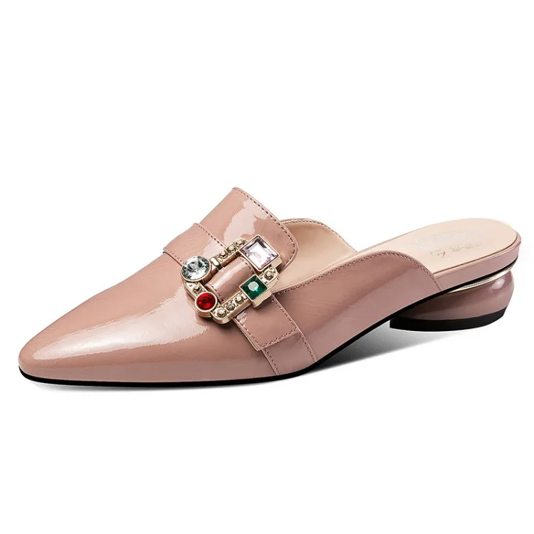 MLJUESE/женские шлепанцы из мягкой коровьей кожи украшенные кристаллами в римском
