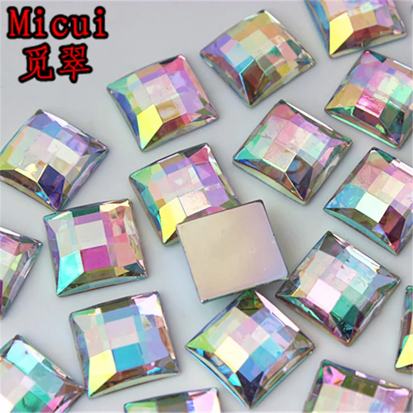 Micui 8 /10/ 12 /14 мм кристалл AB Квадратные Стразы с плоским основанием акриловые