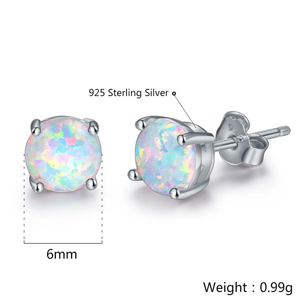 6MM Round White Fire Opal Stud Earrings For Women 100% Real 925 Sterling Silver Jewelry Cute Ear Jewellry Wedding Gift | Украшения и