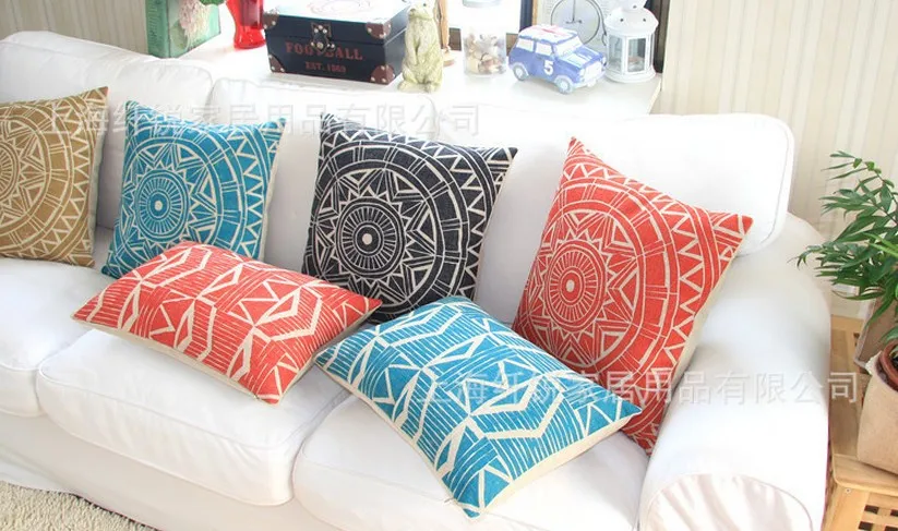Free Shipping Cotton and linen Cushion Pillow Retro Circle pillow 45*45cm 6 pcs / lot | Дом и сад