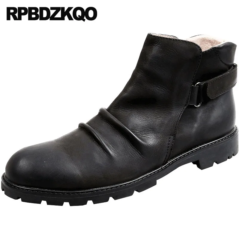 

Shoes Short Fur Lined Faux Handmade Full Grain Ankle Booties Brown Dress Winter Genuine Leather Chunky Formal Men Boots With