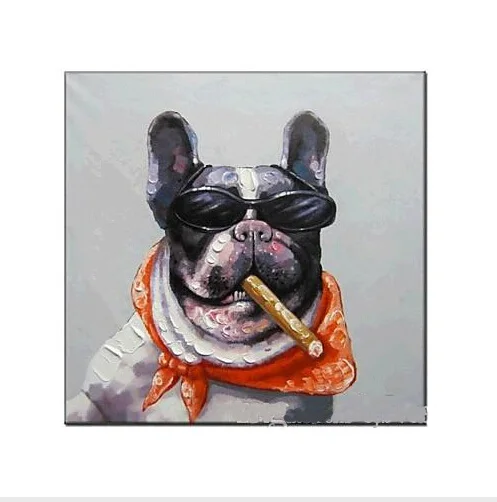 

Free ShippingHand Painted large Oil Painting canvas abstract modern art wall pictures Wall Art Animal Bull Dog Smoking Cigar