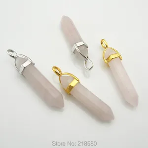 C150120016 Long Rose Pink Quartz Point Pencil Spike Pendant Silver or Gold Bail