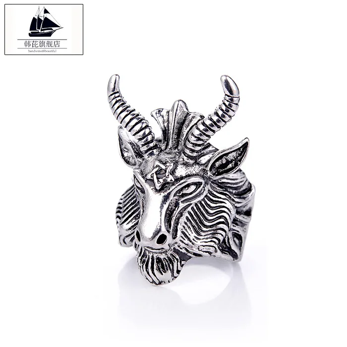 Панк мужское кольцо из сплава Baphomet с пентаграммой рога головой козы оккультные