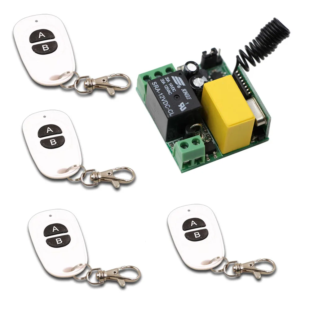 

Smart Home AC220V Receiver&4pcs White Transmitter RF Wireless Mini Remote Control Switch 1CH 10A for Light Lamp 315/433mhz