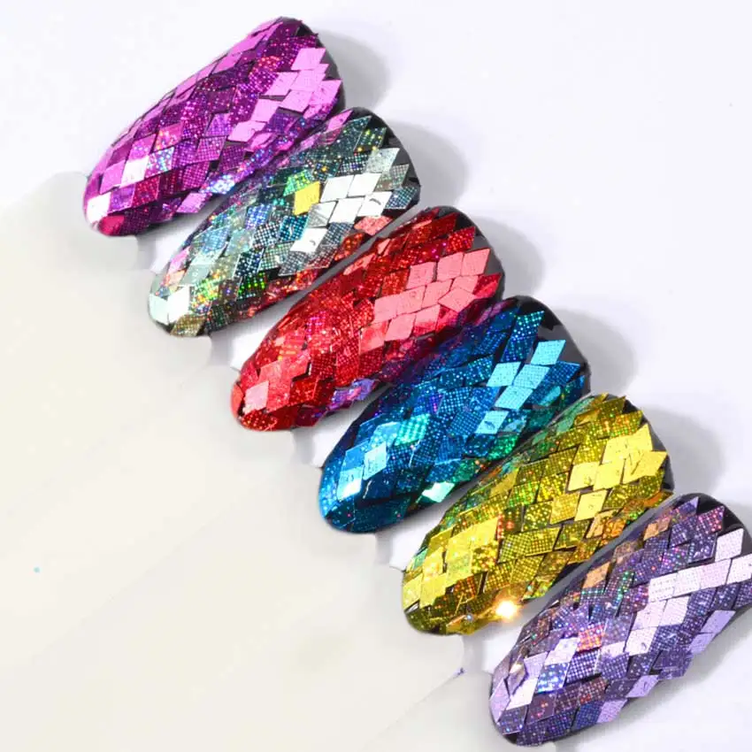 6 Boxes Colorful Rhombus Nail Art Sequins Holographic Silver Gold 3D Manicure Decoration | Красота и здоровье