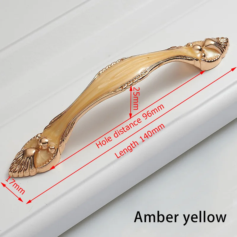Amber Yellow 96mm KAK 5 шт. янтарные дверные ручки из алюминиевого сплава 96 мм 128 мм ручки для ящиков Ручки для шкафа пасторальная Мебельная ручка - Цвет: Amber Yellow 96mm