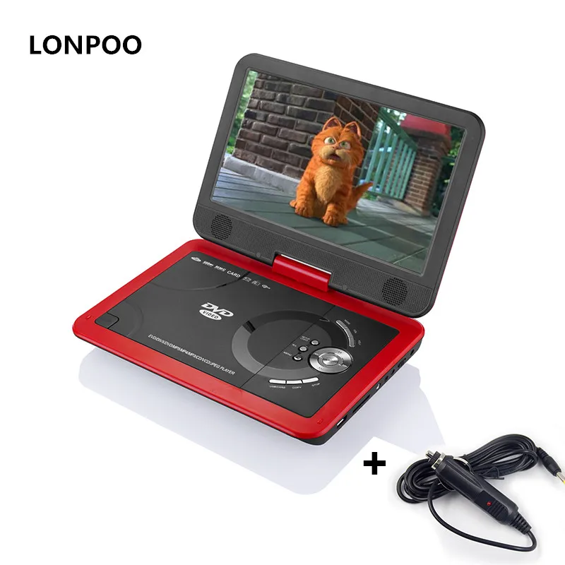 Портативный DVD плеер LONPOO 9 дюймов поворотный автомобильное зарядное устройство RCA