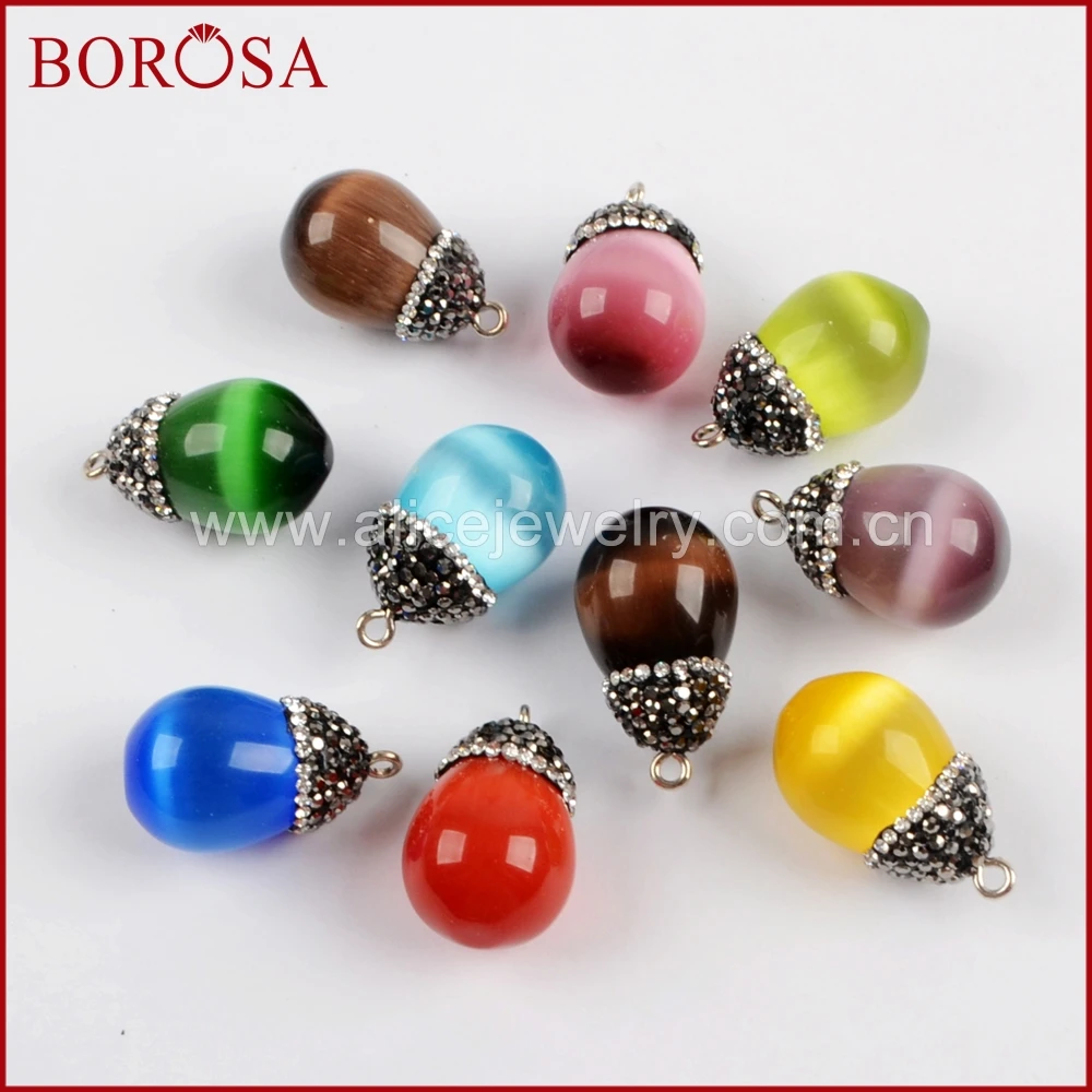 BOROSA Новые 20 шт каплевидные камни Друза с кошачьим глазом черные цирконы для