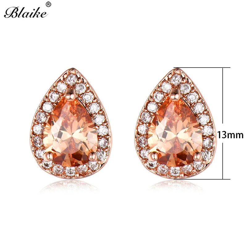 Blaike Груша Cut Stone Water Drop Циркон Стад Серьги для Для женщин розовое золото Заполненные Шампанское Teardrop Серьги Модные украшения подарок