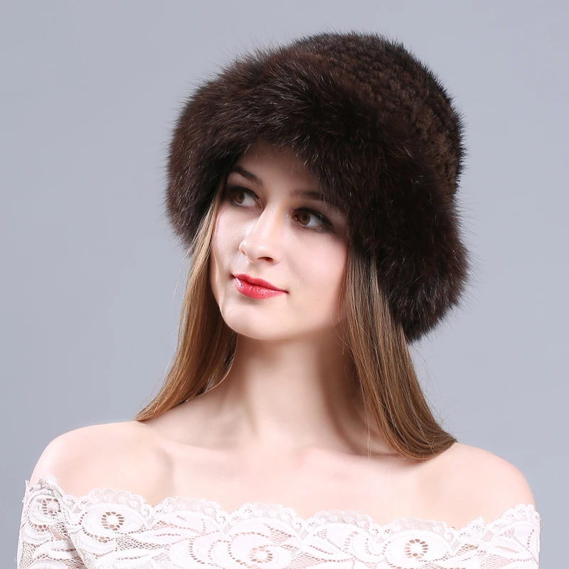 Вязаная шапка s Зимняя с большим краем для женщин и девушек Skullies Beanies шапка плотная Удобная меховая шапка из натуральной норки сохраняющая тепло русская лиса шапки