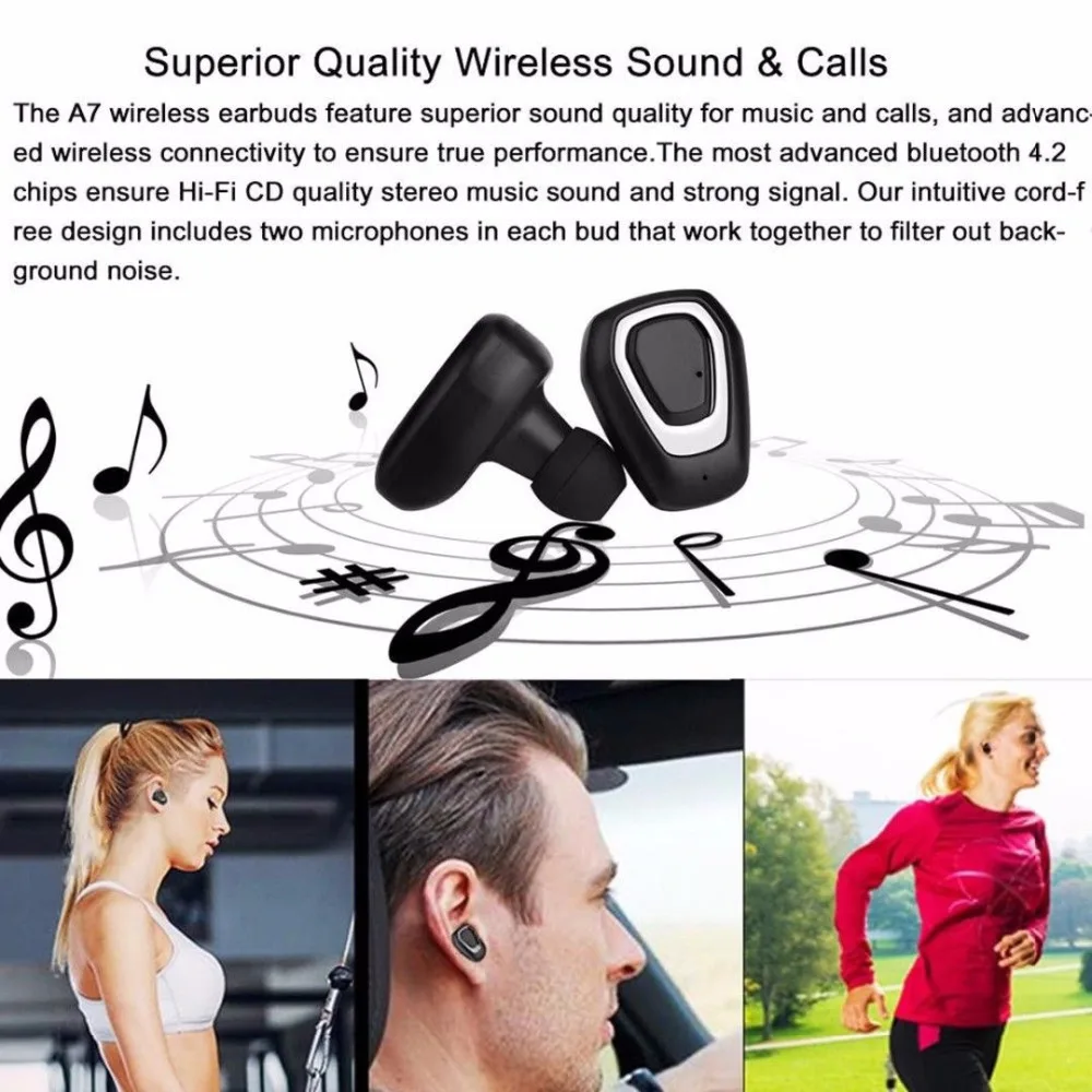 Портативные наушники A7 TWS Bluetooth Беспроводные спортивные стерео с микрофоном bluetooth