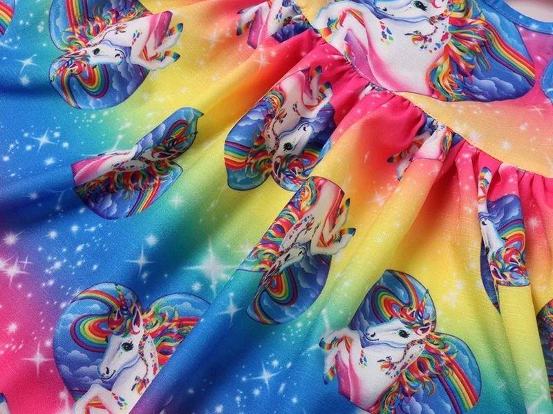 Kids Dresses for Girls Vestidos Summer Backless Cartoon Rainbow Unicorn Party Princess Dress Baby Girl Tutu Costume | Детская одежда и