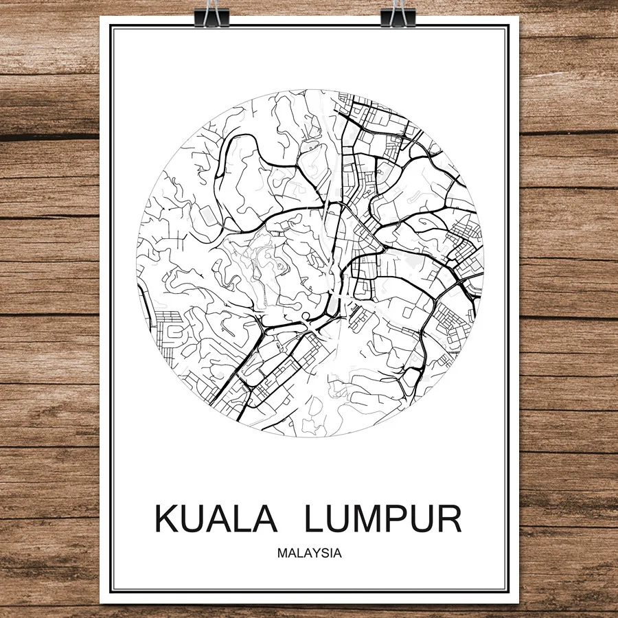 Абстрактная Карта Города мира улица Куала-Лумпур печатный плакат бумага с