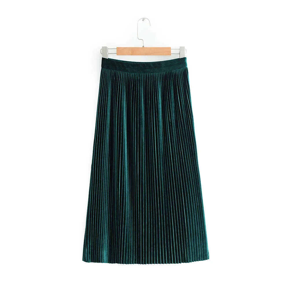 Женские плиссированные юбки вельветовые до колена в стиле ампир однотонные