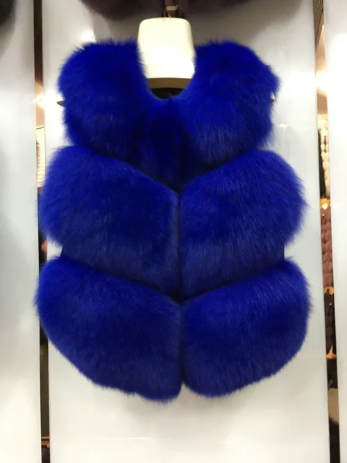 Royal Blue Jancoco Max, женский жилет из натурального Лисьего меха, зимний теплый жилет высокого качества, 3 ряда, пальто без рукавов, модный жилет S7162 - Цвет: Royal Blue
