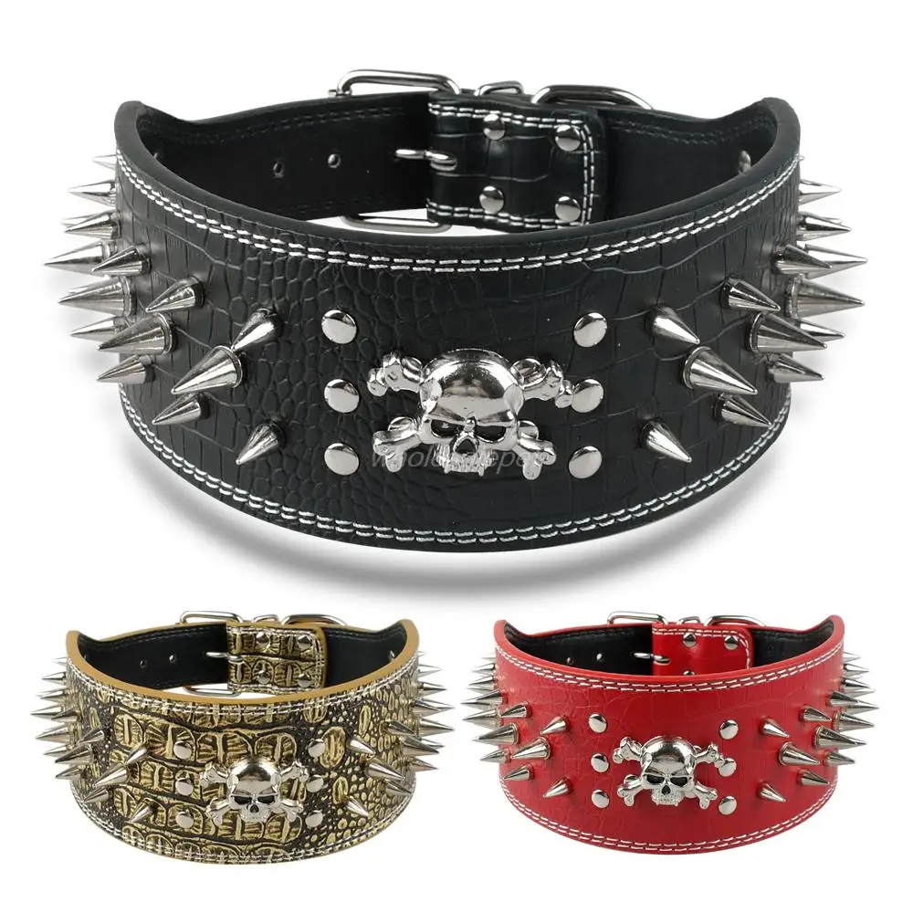 3 дюймовый широкий Шипованный кожаный ошейник для собак с шипами 17 24 &quotс
