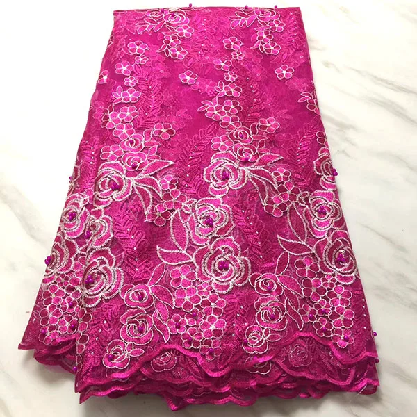 Rose red Африканская тюль, кружевная ткань,, высокое качество, Королевский синий цвет, нигерийские кружевные ткани, вышивка, тюль, французская кружевная ткань - Цвет: Rose red