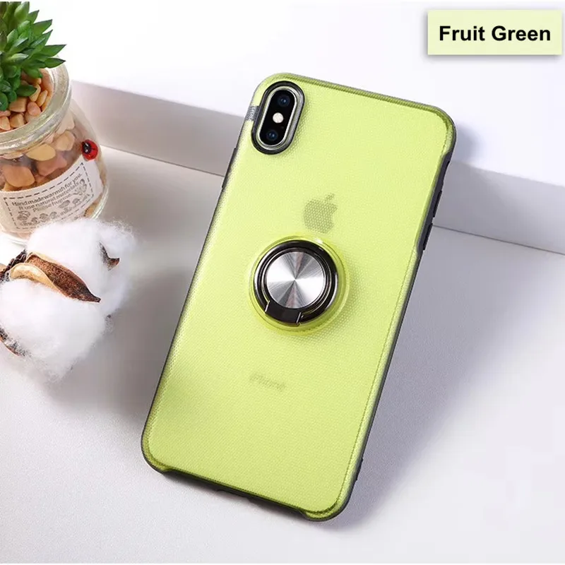 Green Чехол для iPhone 11 Pro XS MAX XR X 8 7 Plus магнитное автомобильное кольцо-держатель на палец Роскошный прозрачный силиконовый бампер адсорбционная крышка - Цвет: Green