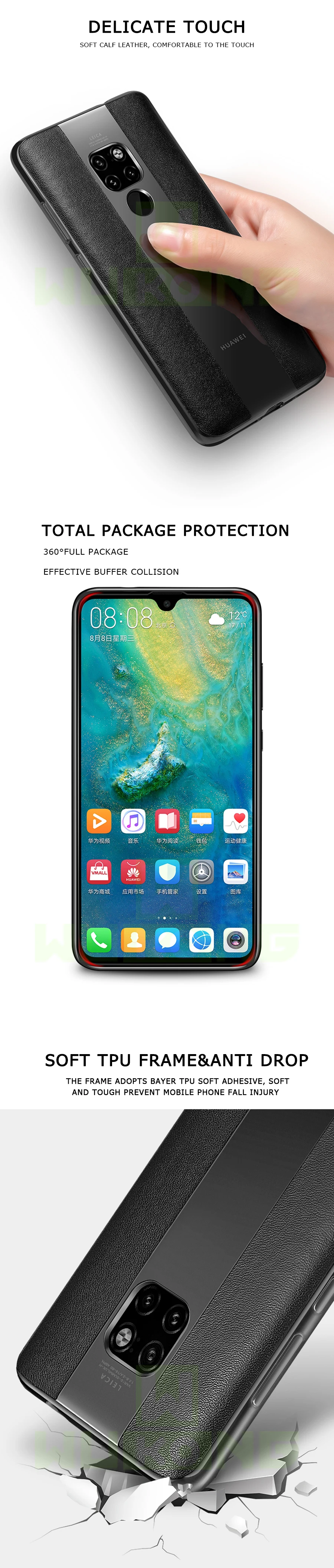 WK кожаный чехол для huawei mate 20 Pro, высококачественный матовый чехол 10 Pro Porsche с полным краем, силиконовый чехол из ТПУ, мягкий чехол для крупного рогатого скота