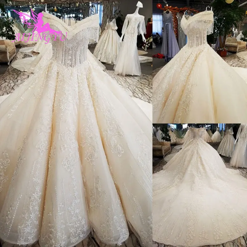 

AIJINGYU Wedding Plus Size Gowns Italy Plain Cheap Near Me Shanghai With Train With Slit Vintage Gown Big Wedding Dresses