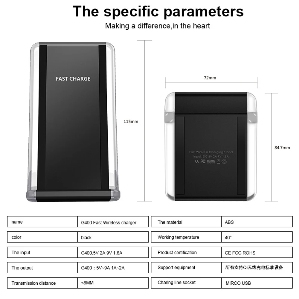 Светодиодная быстрая Беспроводная зарядная подставка QI док станция для IPhone X XR XS